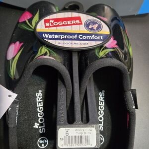 Sloggers Black Floral Waterproof Clogs